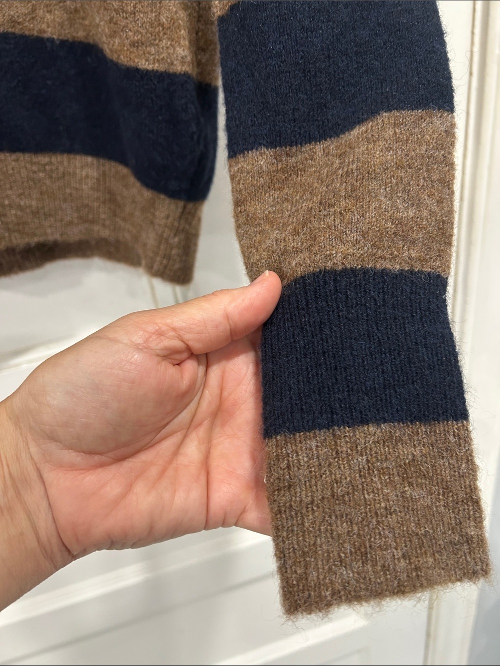 NWT Zara Wool Alpaca Blend Navy Brown Collared Button Front Cardigan Sweater S - Picture 6 of 10